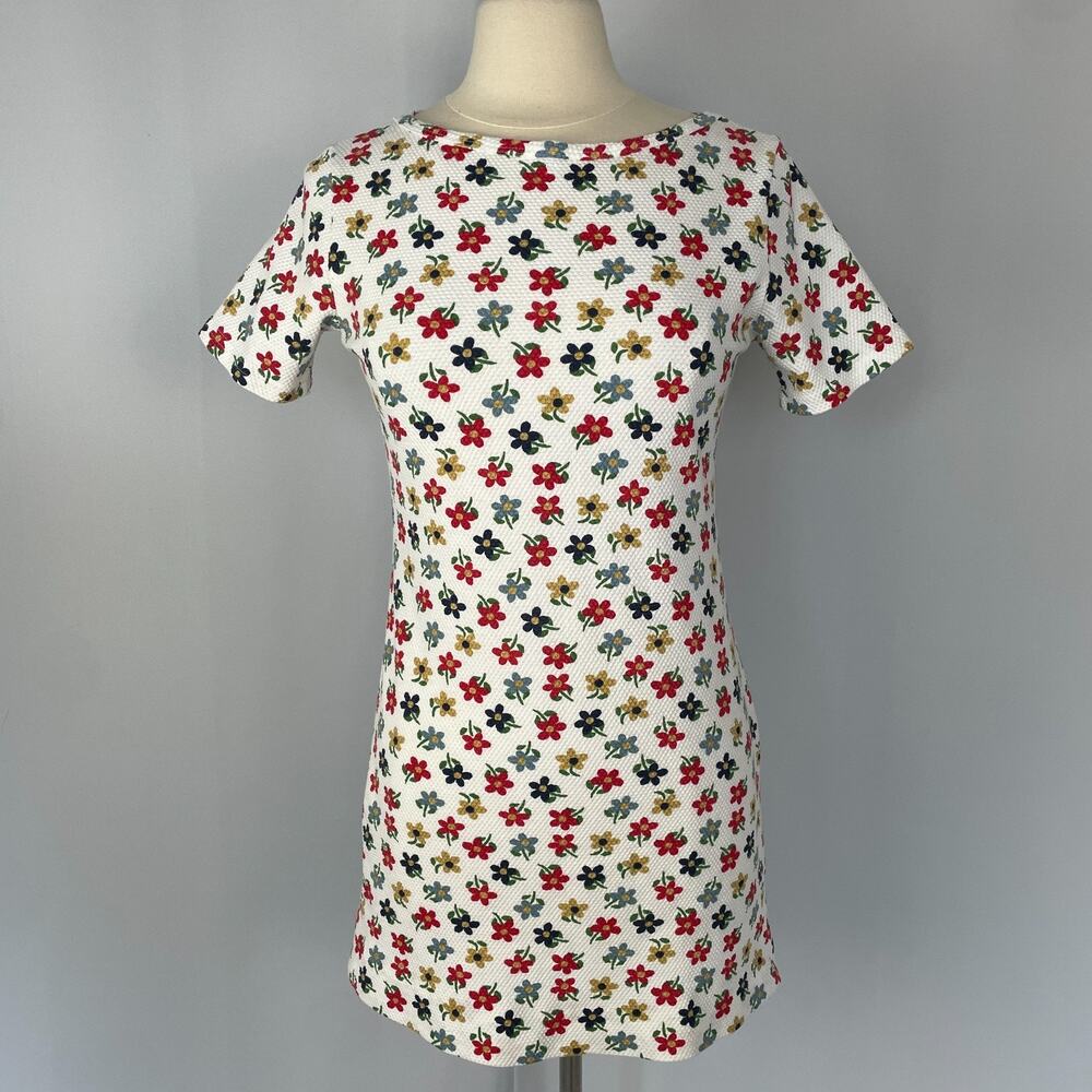 Vintage Hanes T Shirt Dress Size Small White Colorful Daisy Floral Mini 90s